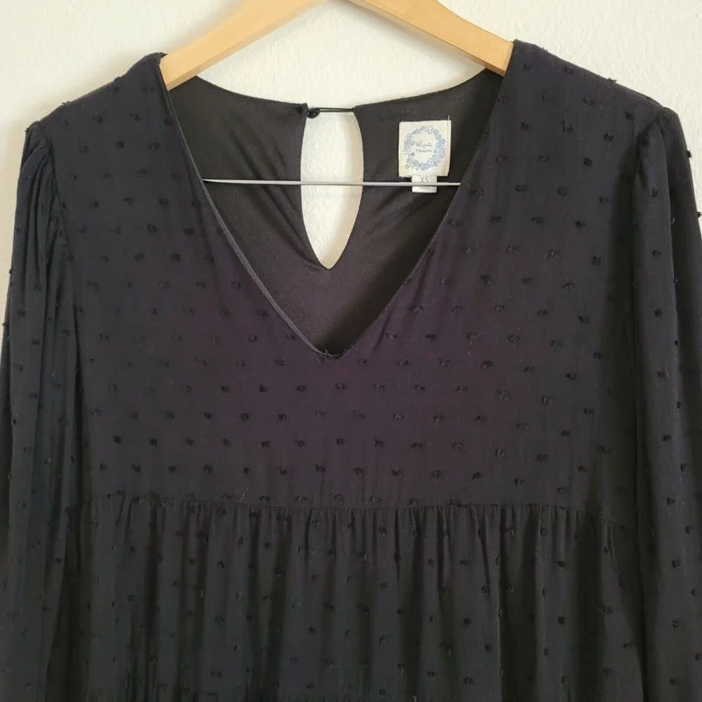 Blue Rain Womens Size XS Swiss Dot Babydoll Tiered Dress Black Dark Academia Top - Picture 2 of 11